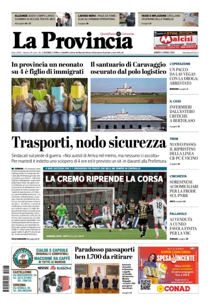 prima pagina - La Provincia di Cremona del 06/04/2024