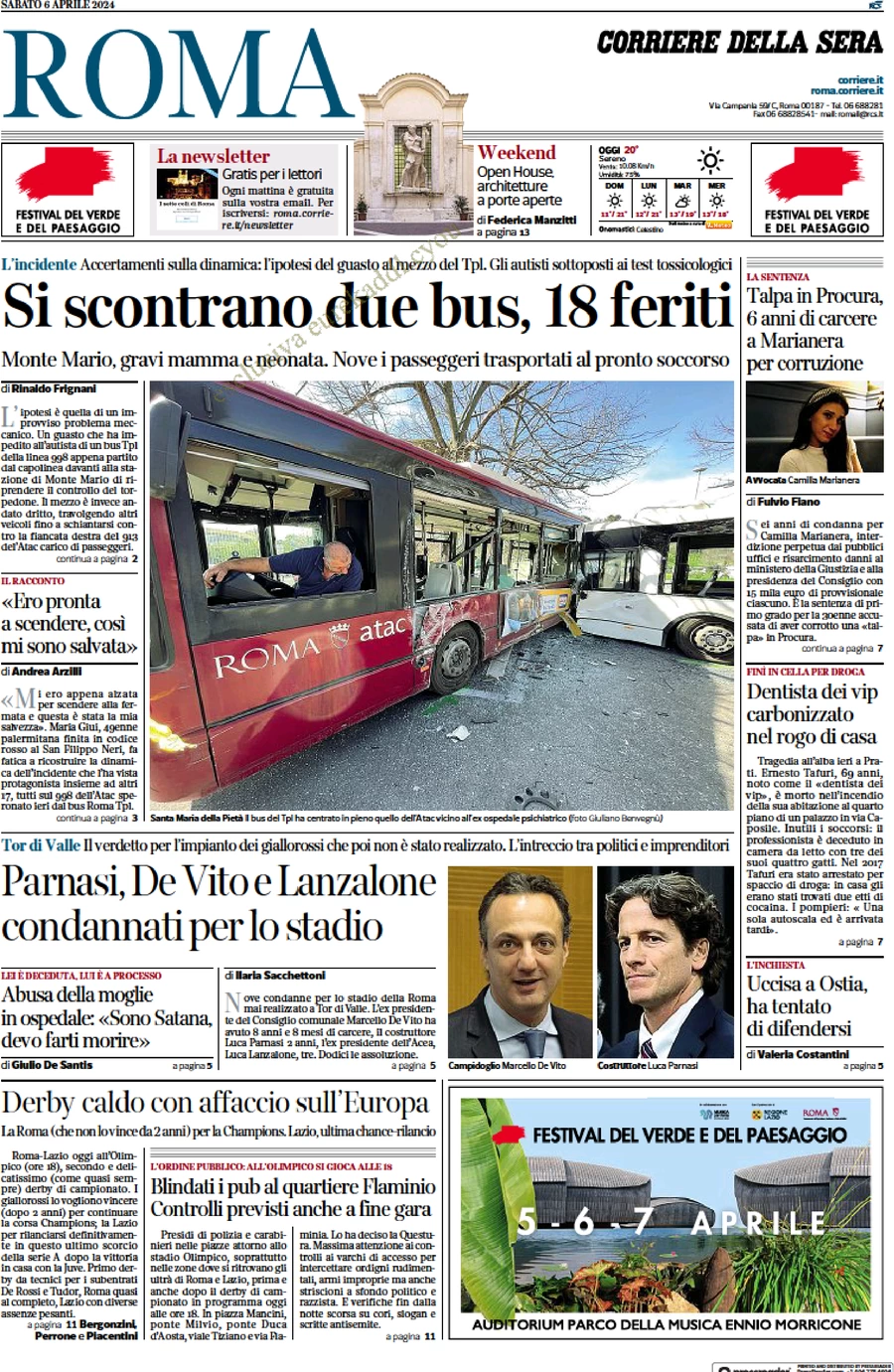 prima pagina - Corriere della Sera (Roma) del 06/04/2024