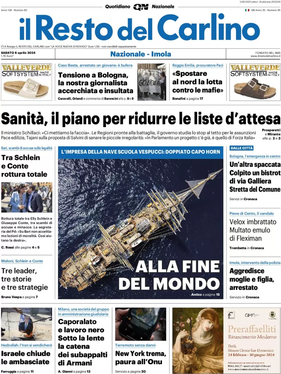 anteprima della prima pagina di il-resto-del-carlino del 06/04/2024