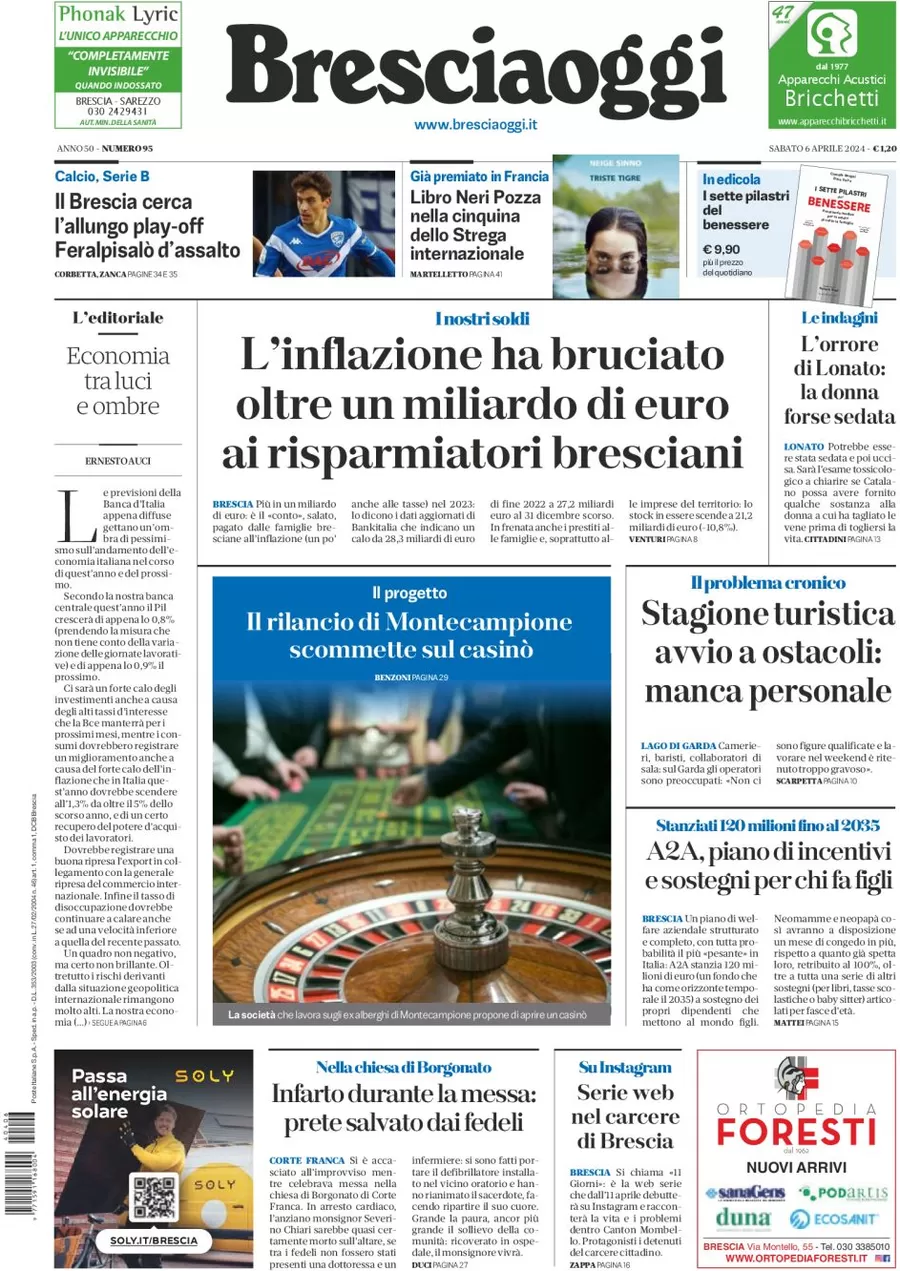 prima pagina - Brescia Oggi del 06/04/2024