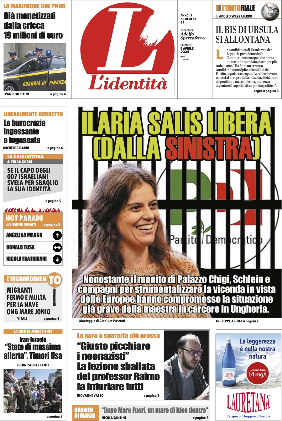 anteprima della prima pagina di lidentit del 07/04/2024