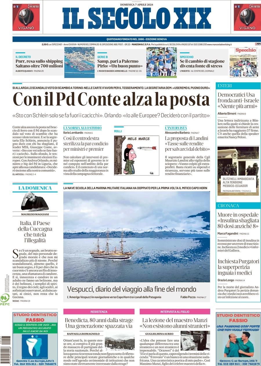 prima pagina - Il Secolo XIX del 07/04/2024