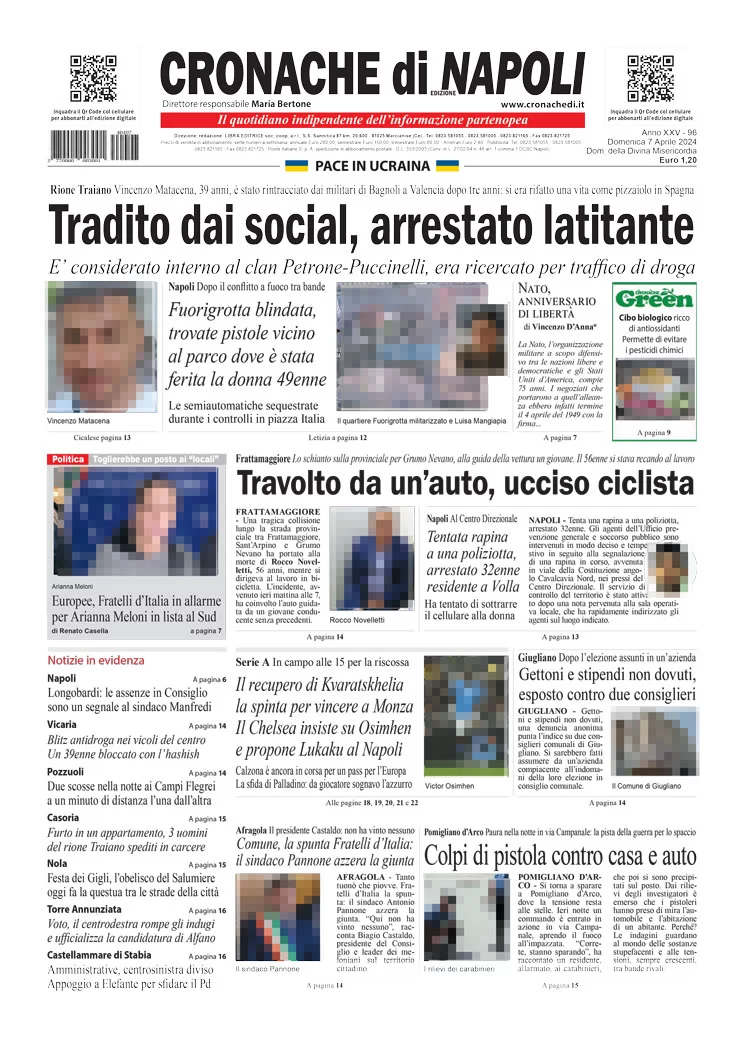 anteprima della prima pagina di cronache-di-napoli del 07/04/2024