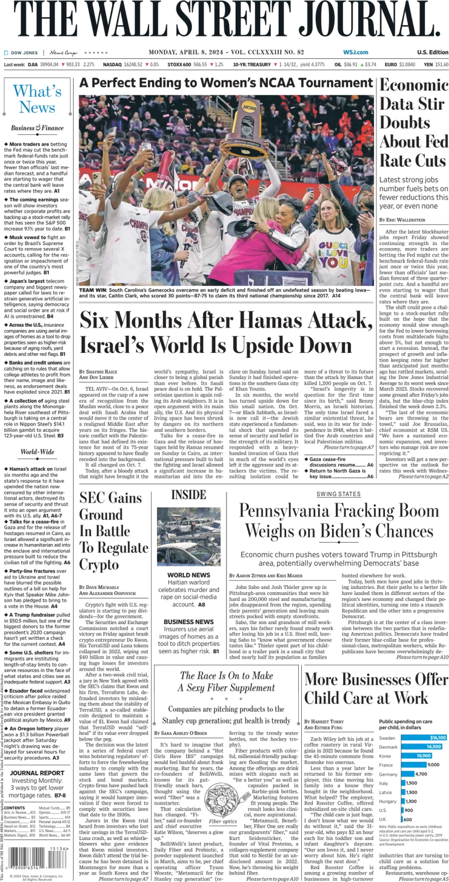 prima pagina - The Wall Street Journal del 08/04/2024
