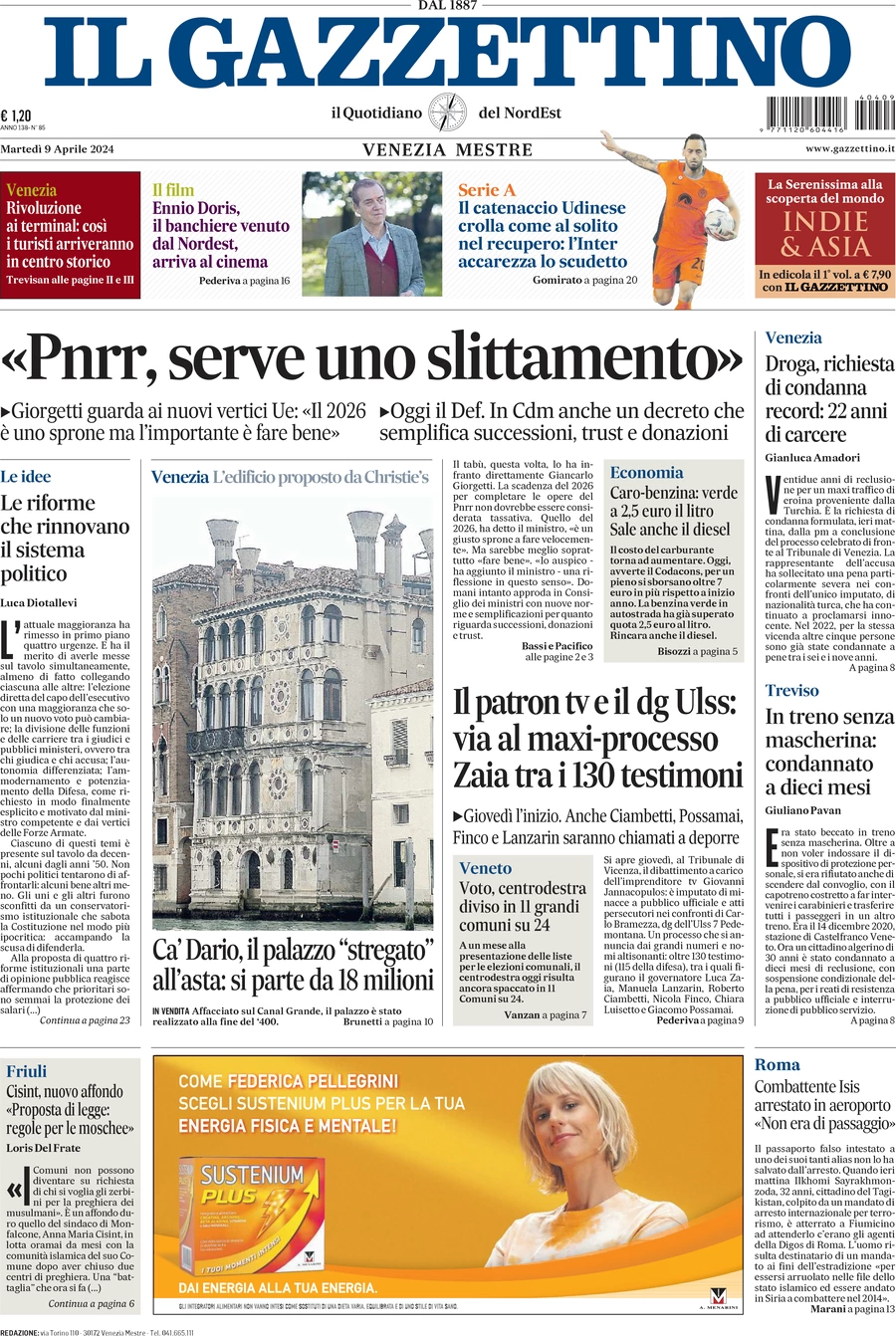 prima pagina - Il Gazzettino del 09/04/2024