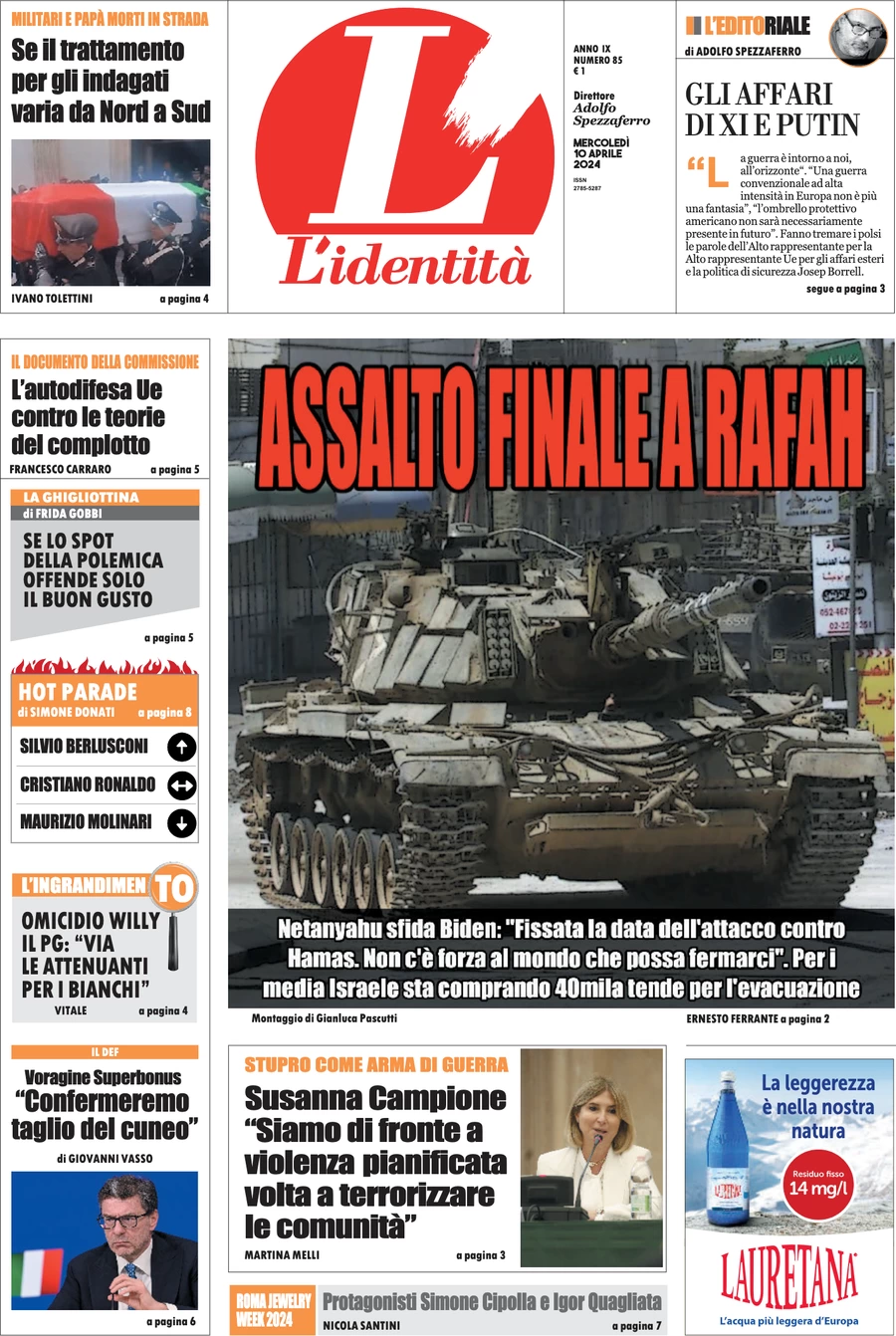 anteprima della prima pagina di lidentit del 09/04/2024
