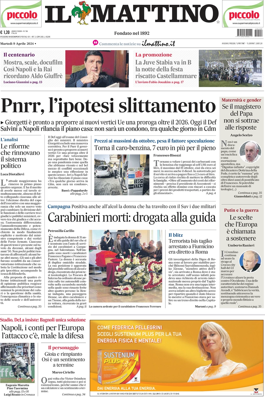 anteprima della prima pagina di il-mattino del 09/04/2024