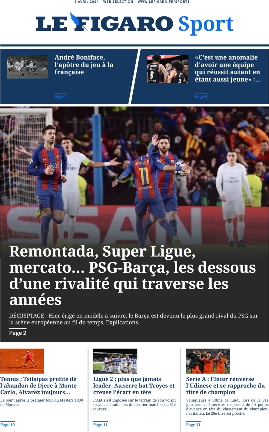 prima pagina - Le Figaro SPORT del 09/04/2024