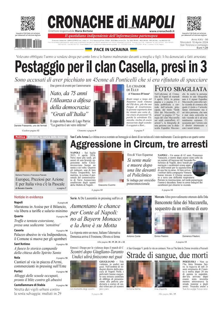 prima pagina - Cronache di Napoli del 10/04/2024
