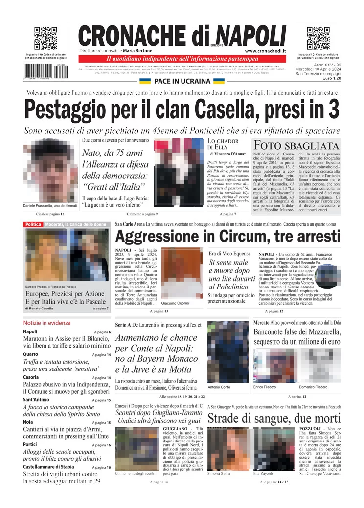 anteprima della prima pagina di cronache-di-napoli del 10/04/2024