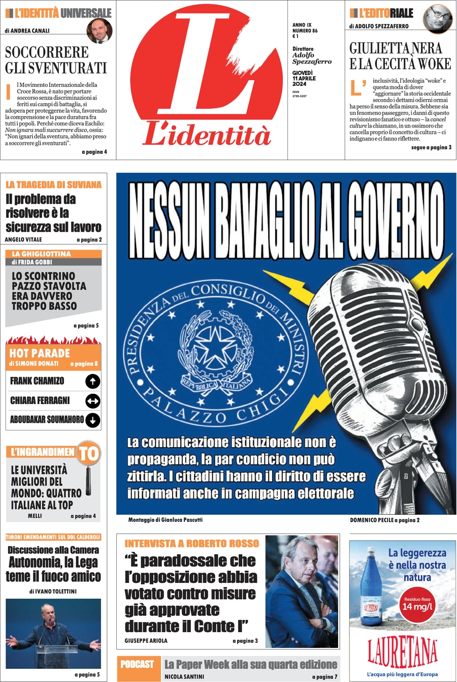 anteprima della prima pagina di lidentit del 10/04/2024