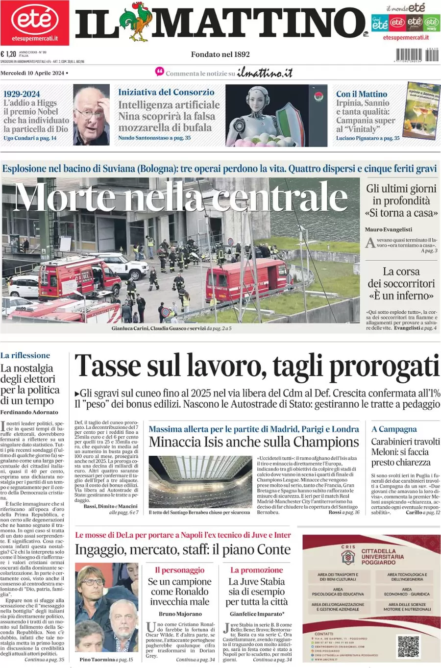 anteprima della prima pagina di il-mattino del 10/04/2024