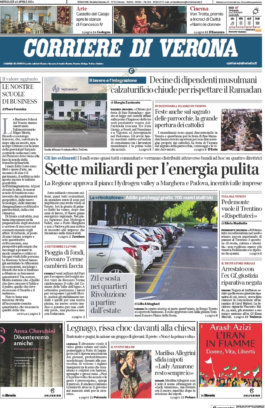 prima pagina - Corriere di Verona del 10/04/2024