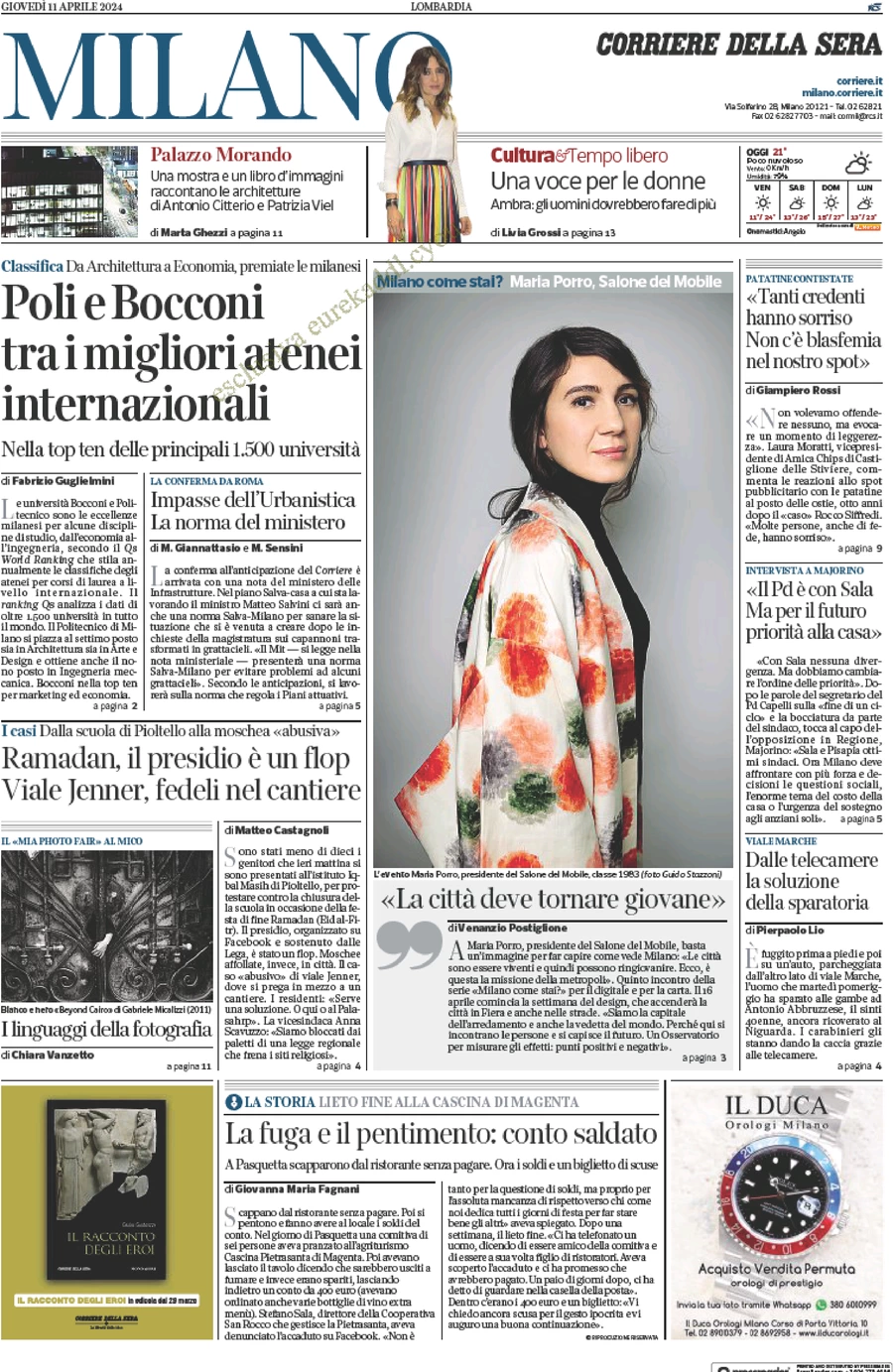 prima pagina - Corriere della Sera (Milano) del 11/04/2024