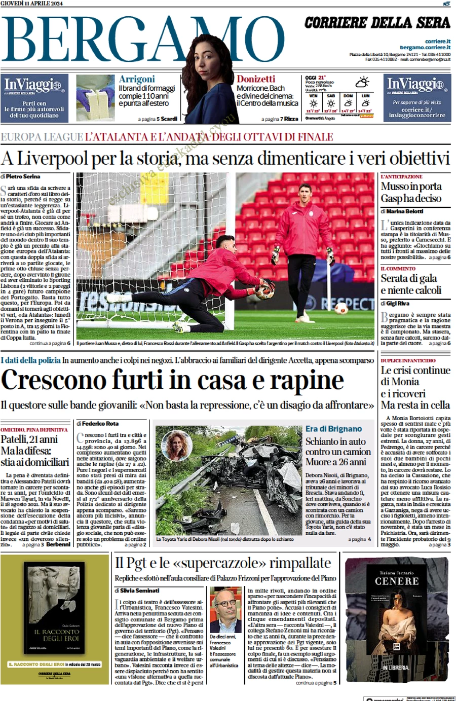 prima pagina - Corriere della Sera (Bergamo) del 11/04/2024