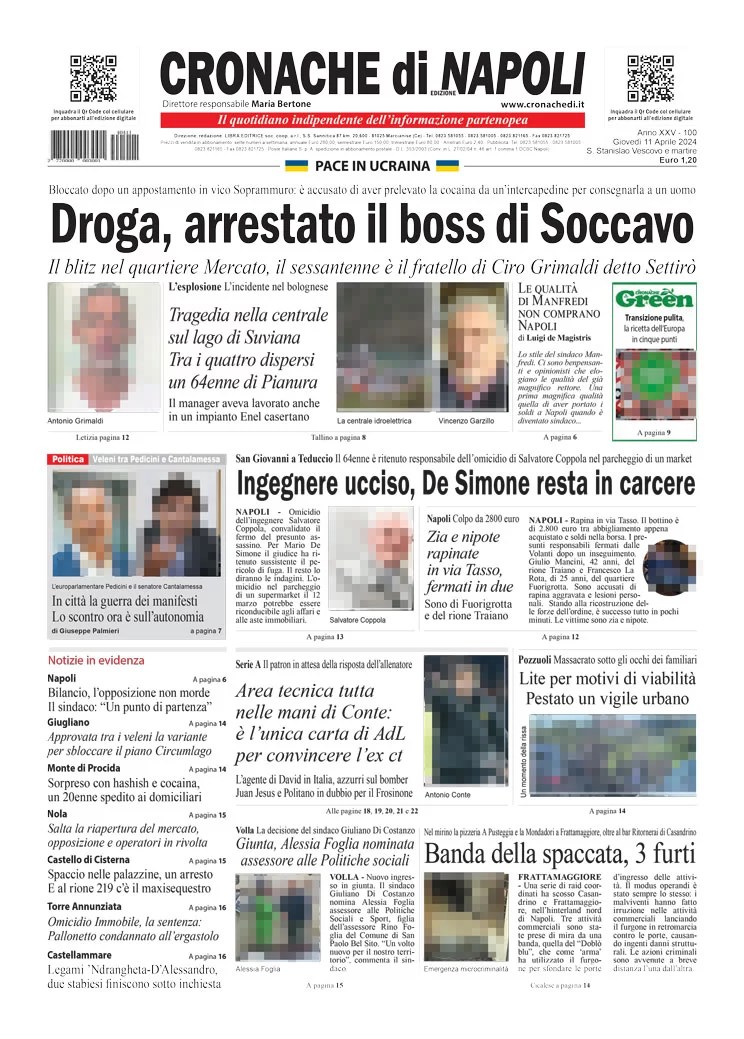 anteprima della prima pagina di cronache-di-napoli del 11/04/2024