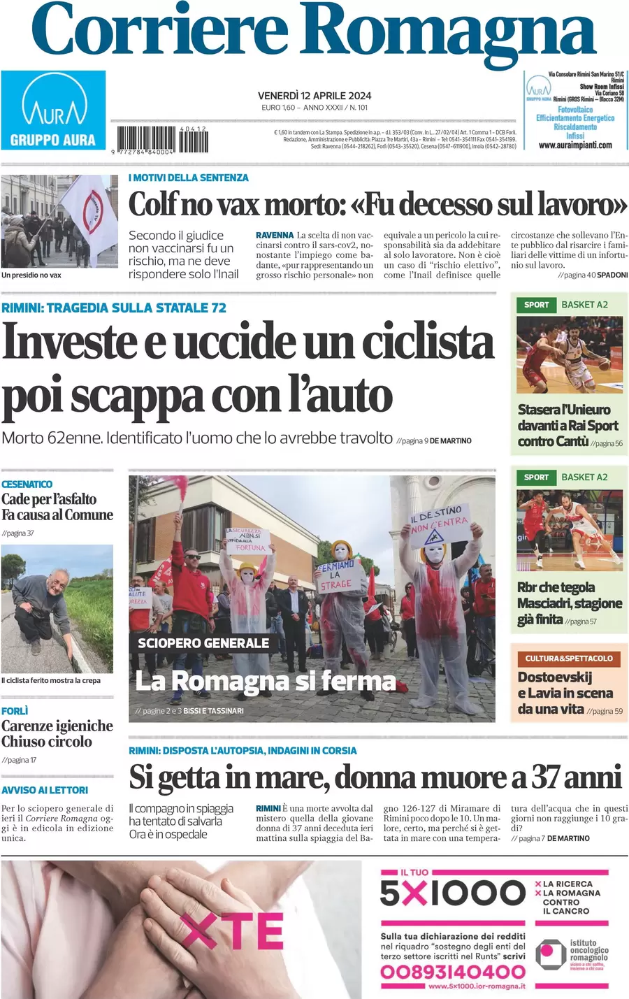 prima pagina - Corriere Romagna (Forl e Cesena) del 12/04/2024