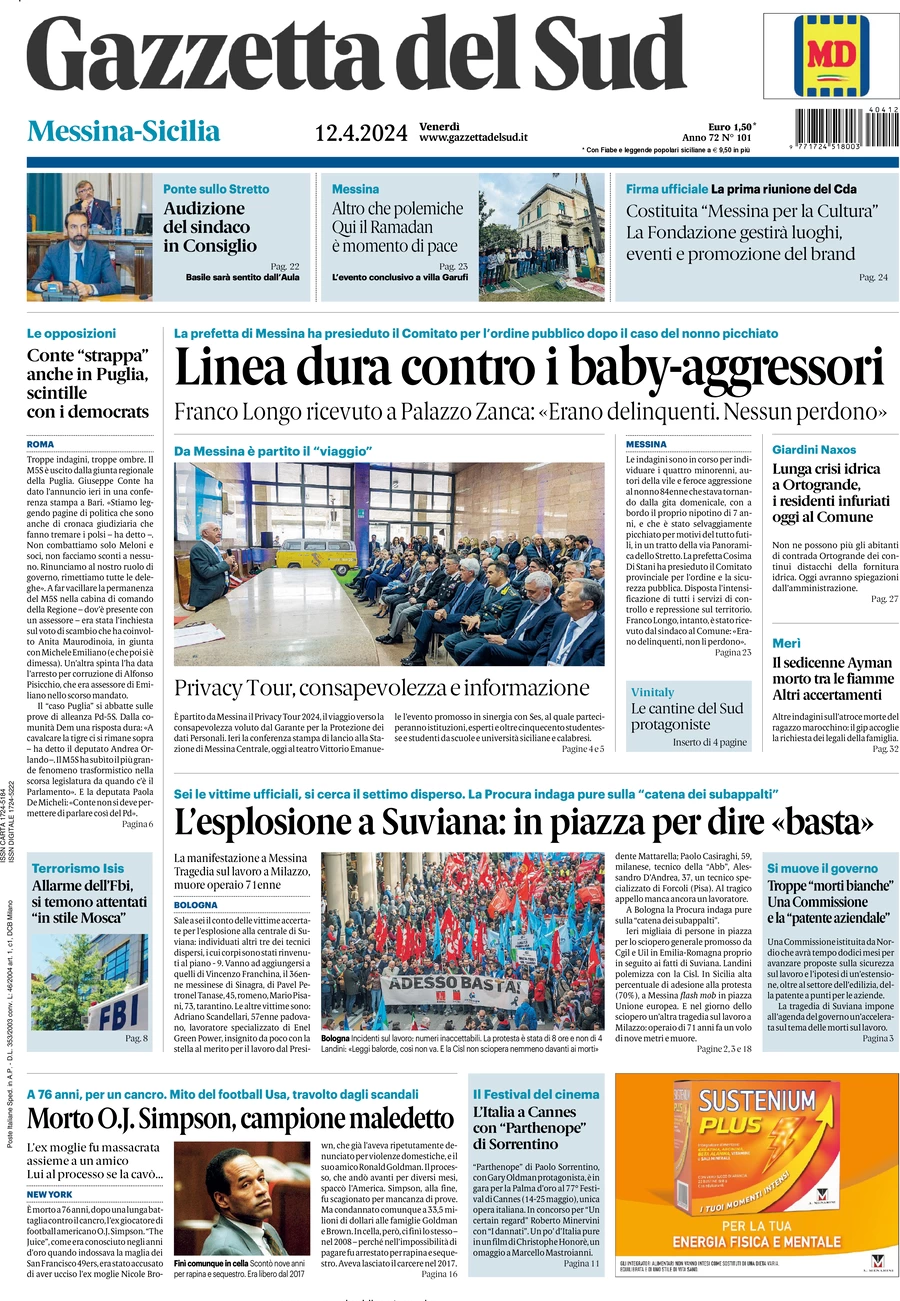 prima pagina - Gazzetta del Sud (Messina) del 12/04/2024