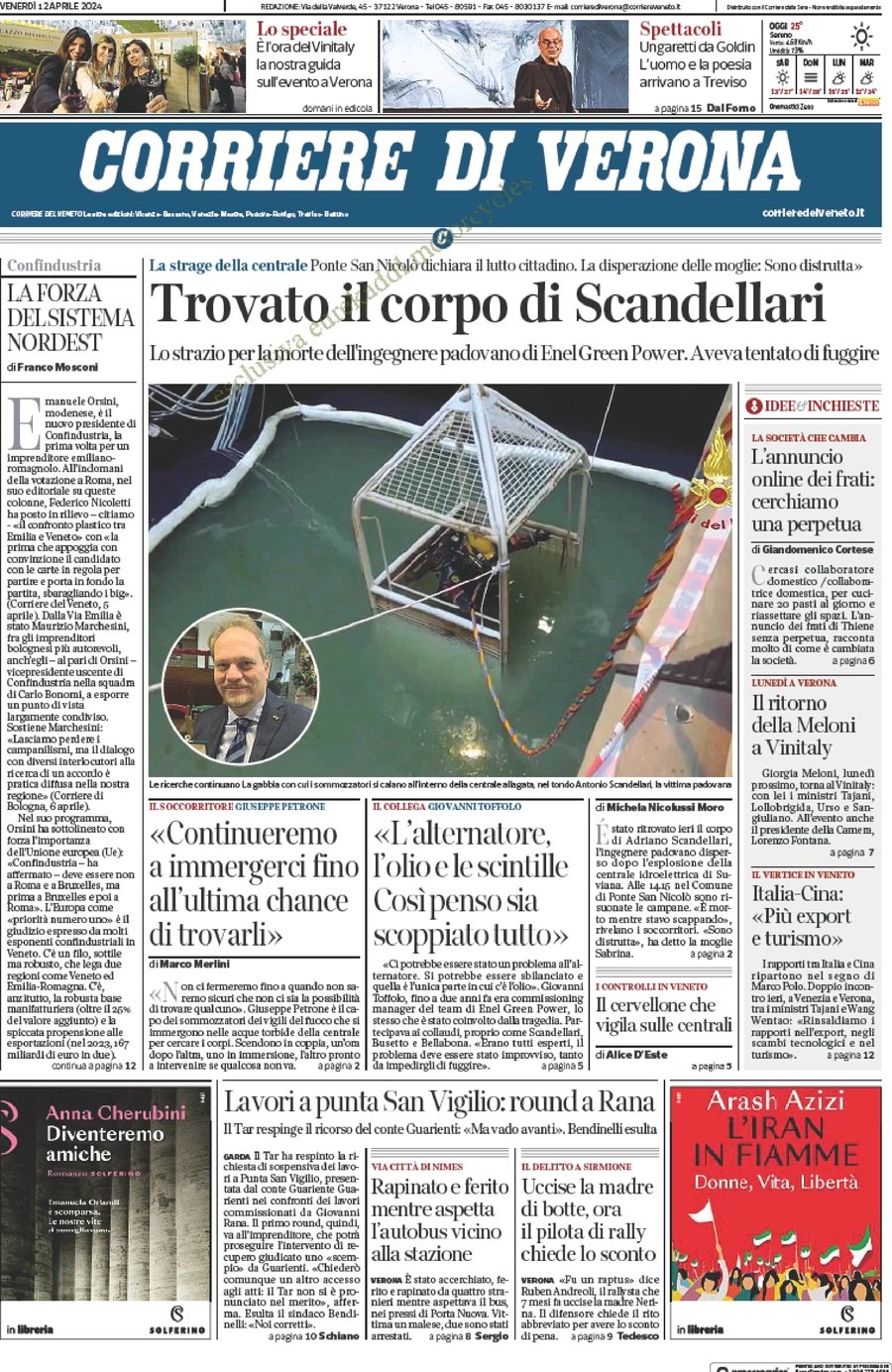 prima pagina - Corriere di Verona del 12/04/2024