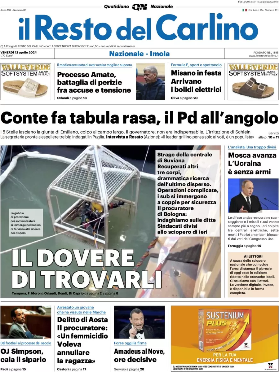 anteprima della prima pagina di il-resto-del-carlino del 12/04/2024