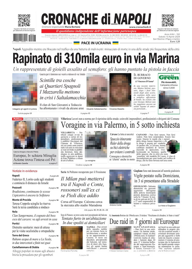 anteprima della prima pagina di cronache-di-napoli del 13/04/2024