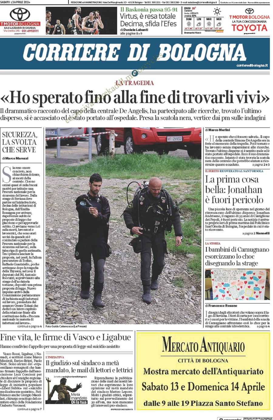 prima pagina - Corriere di Bologna del 13/04/2024