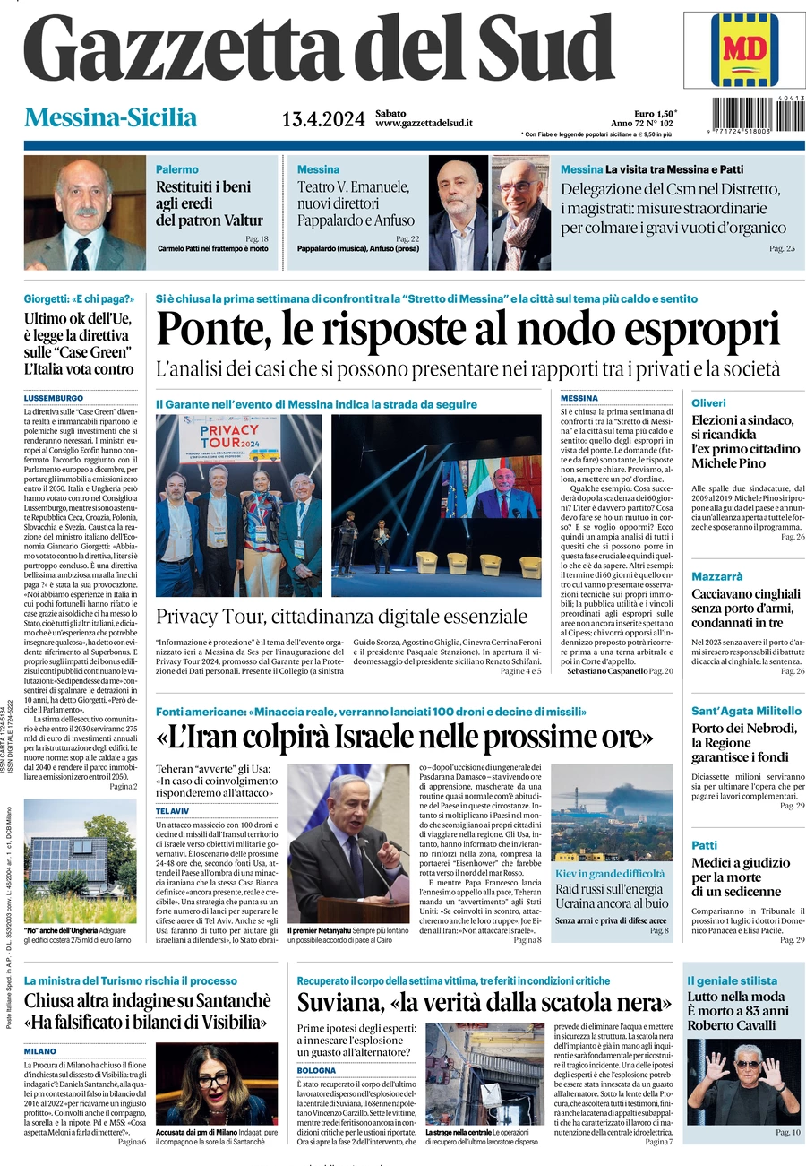 prima pagina - Gazzetta del Sud (Messina) del 13/04/2024