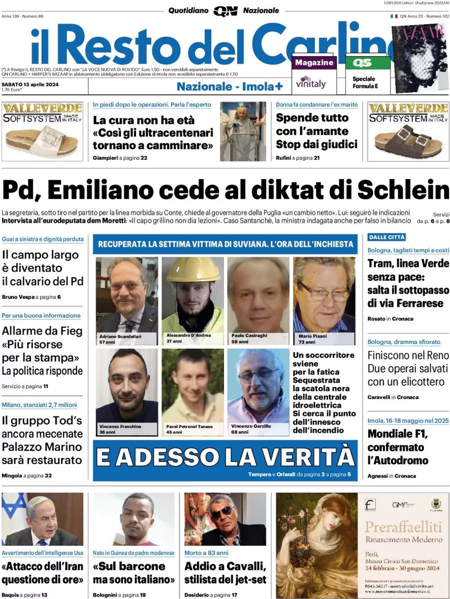 anteprima della prima pagina di il-resto-del-carlino del 13/04/2024