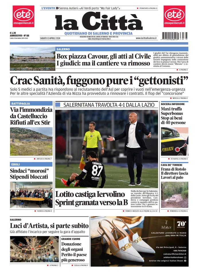prima pagina - La Citt (Salerno) del 13/04/2024