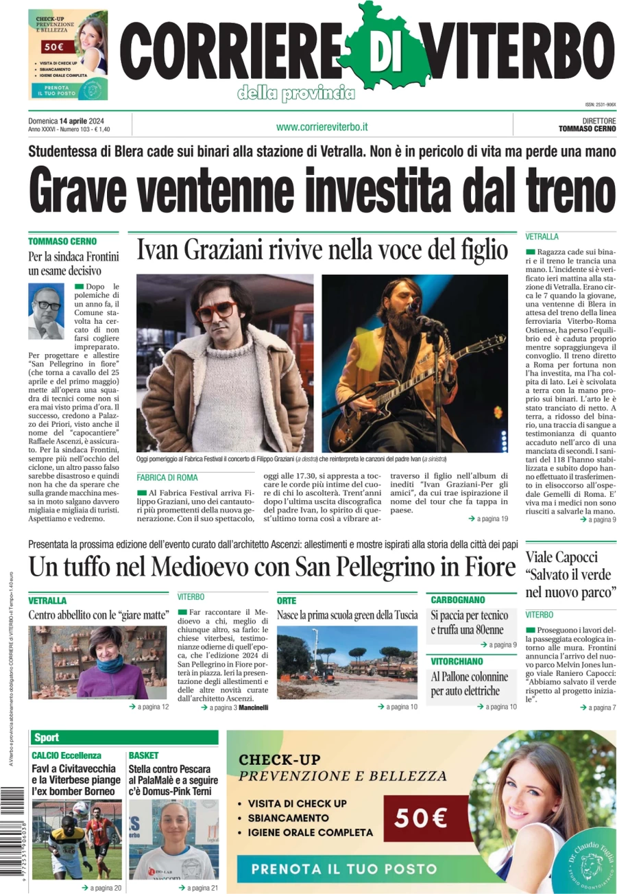 prima pagina - Corriere di Viterbo del 14/04/2024