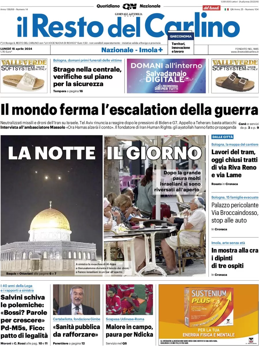 anteprima della prima pagina di il-resto-del-carlino del 15/04/2024