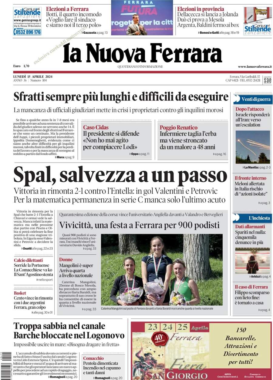 prima pagina - La Nuova Ferrara del 15/04/2024