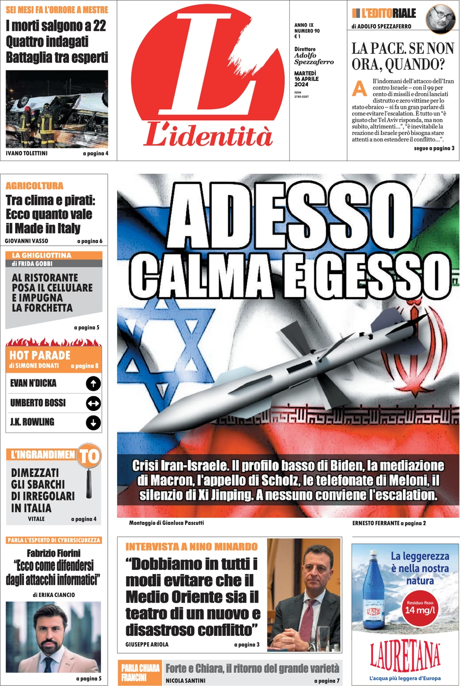 anteprima della prima pagina di lidentit del 15/04/2024