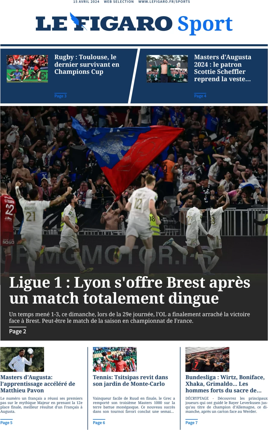 prima pagina - Le Figaro SPORT del 15/04/2024