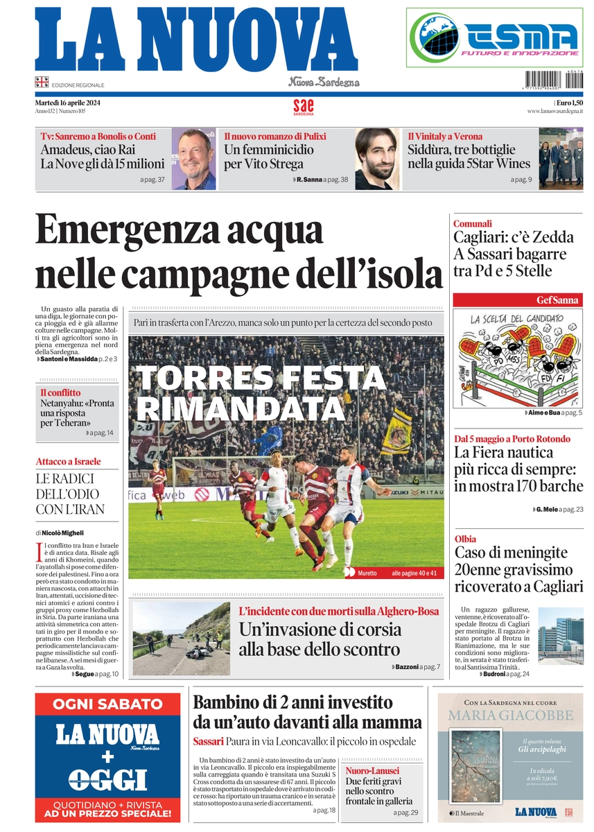 prima pagina - La Nuova Sardegna del 16/04/2024