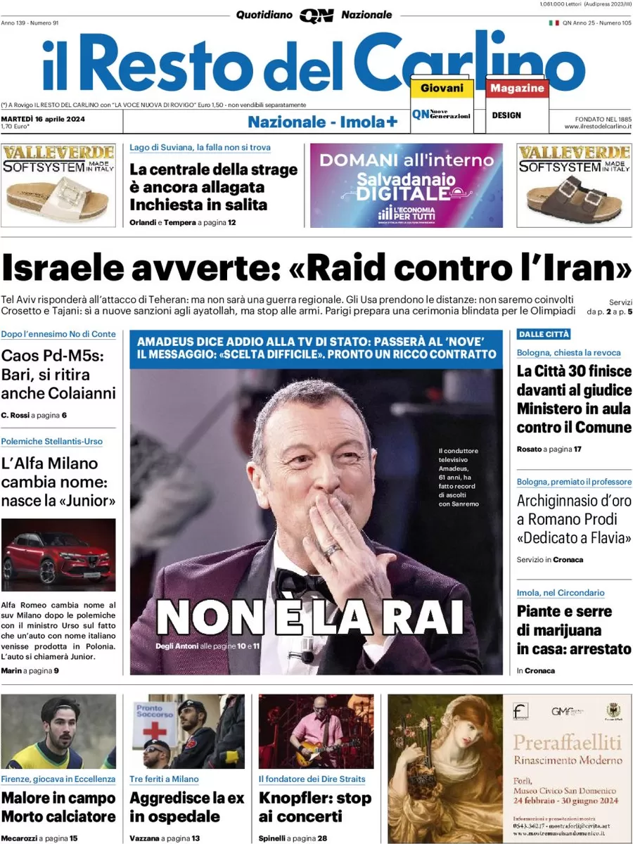 anteprima della prima pagina di il-resto-del-carlino del 16/04/2024