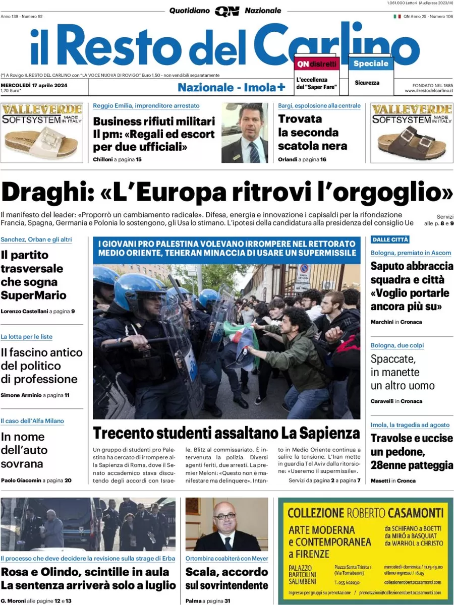 anteprima della prima pagina di il-resto-del-carlino del 17/04/2024