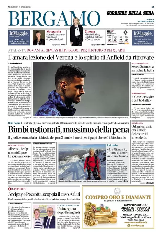prima pagina - Corriere della Sera (Bergamo) del 17/04/2024