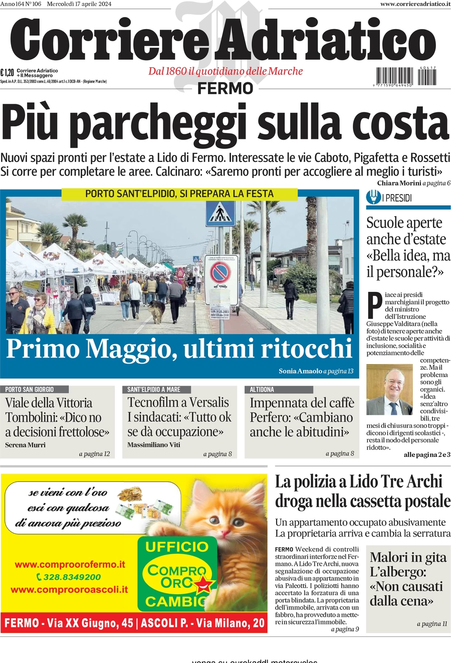 prima pagina - Corriere Adriatico (Fermo) del 17/04/2024