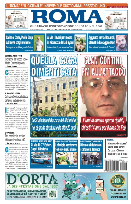 prima pagina - Il Roma (Quotidiano di Napoli) del 17/04/2024