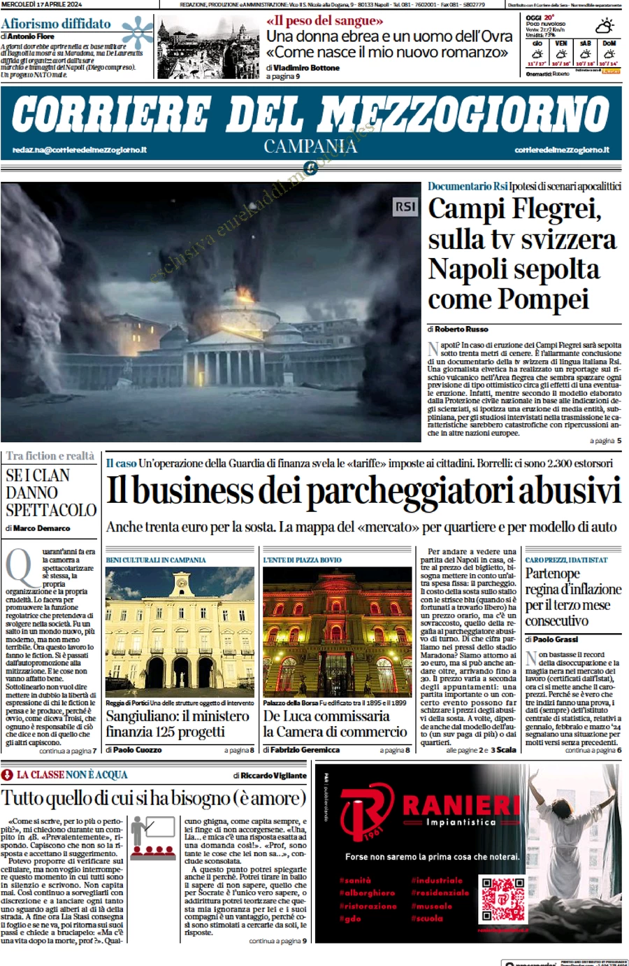 prima pagina - Corriere del Mezzogiorno (Campania) del 17/04/2024