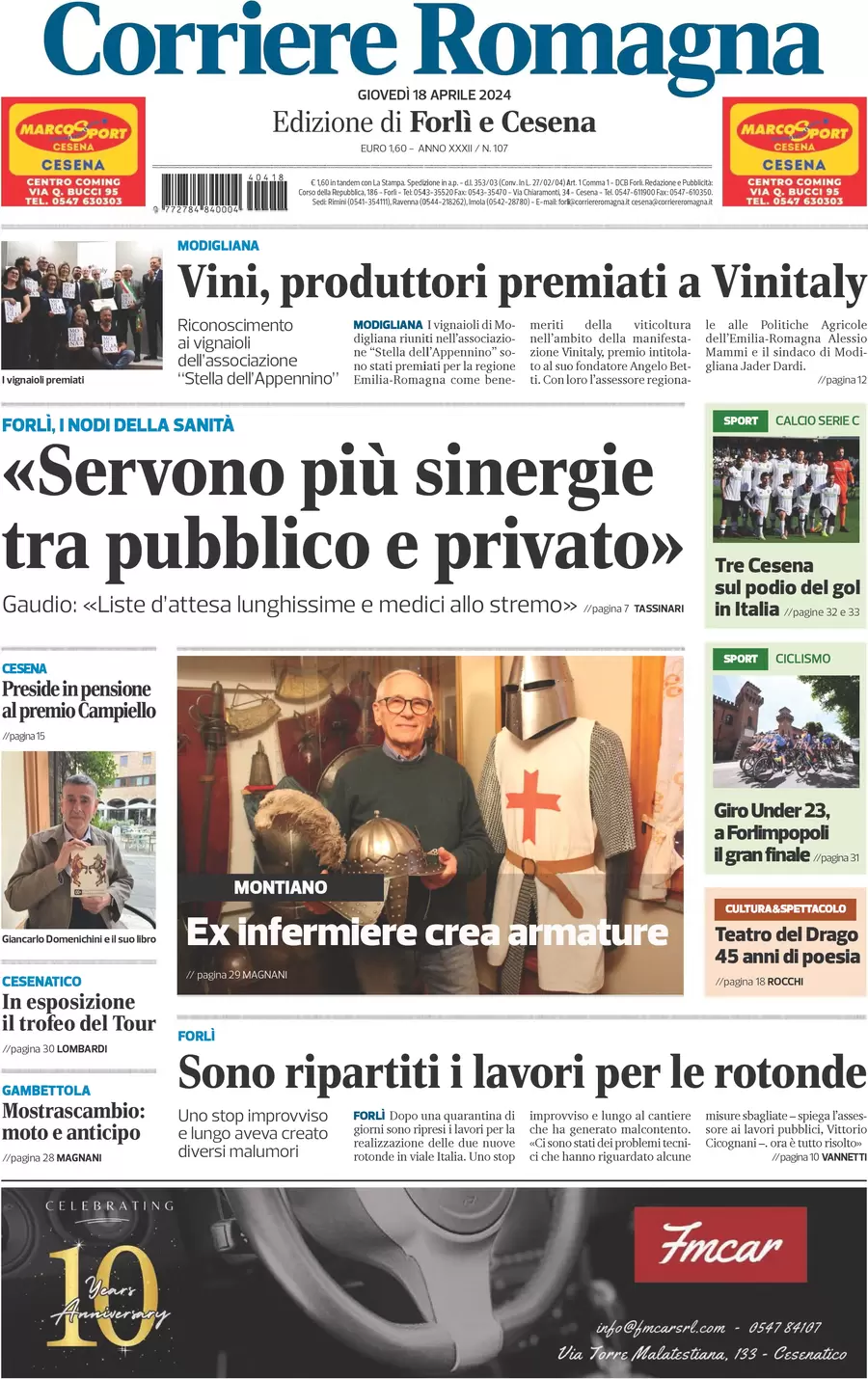 prima pagina - Corriere Romagna (Forl e Cesena) del 18/04/2024