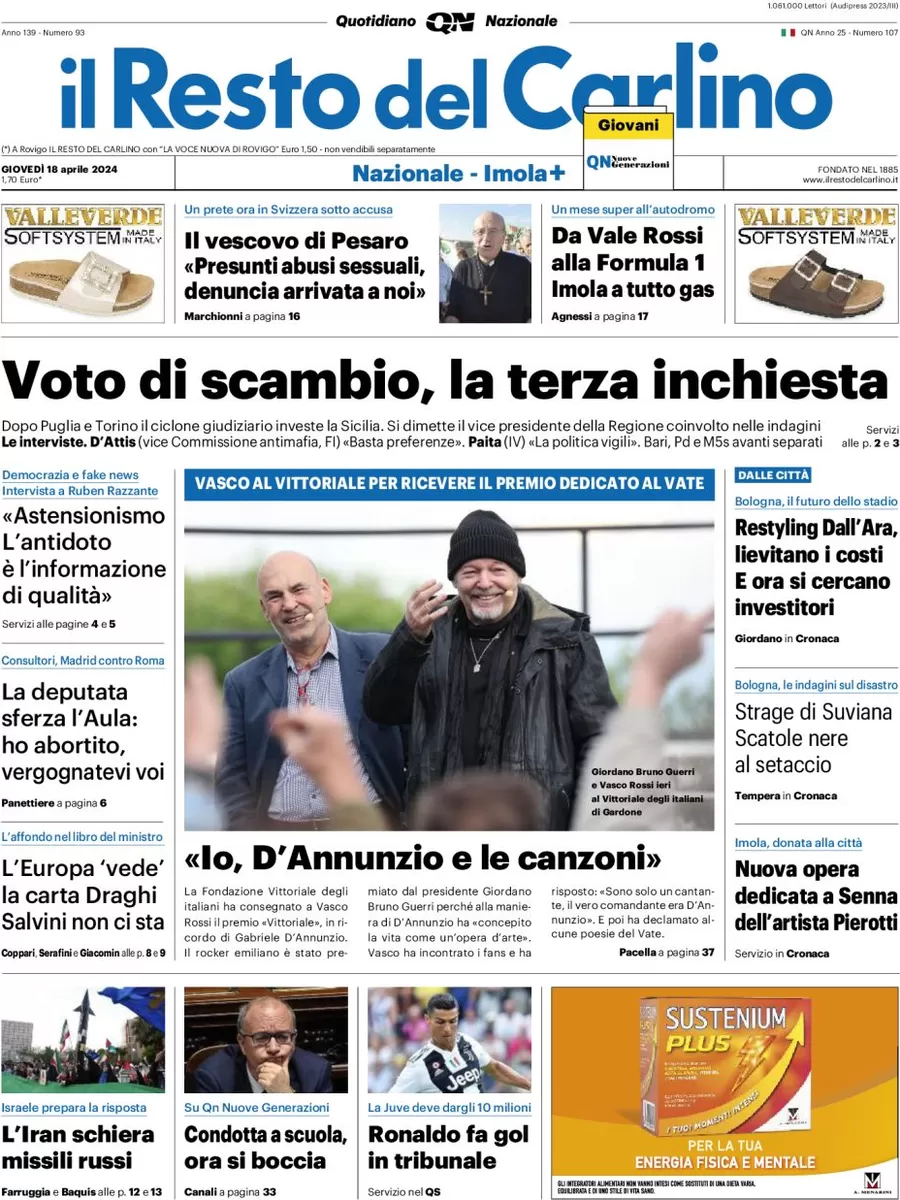 anteprima della prima pagina di il-resto-del-carlino del 18/04/2024