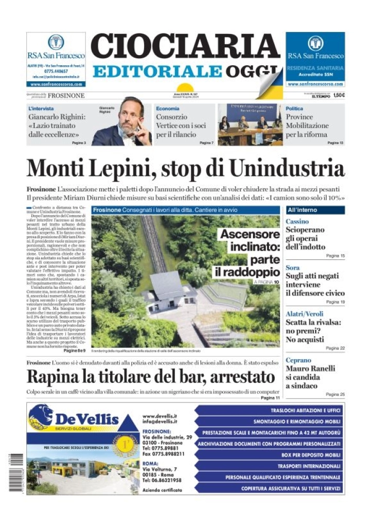 prima pagina - Ciociaria Editoriale Oggi del 18/04/2024