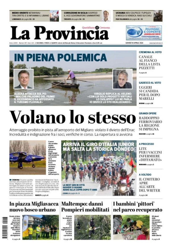 prima pagina - La Provincia di Cremona del 18/04/2024