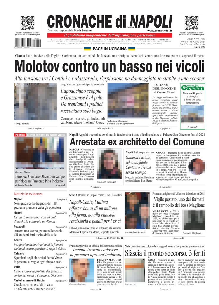 anteprima della prima pagina di cronache-di-napoli del 19/04/2024