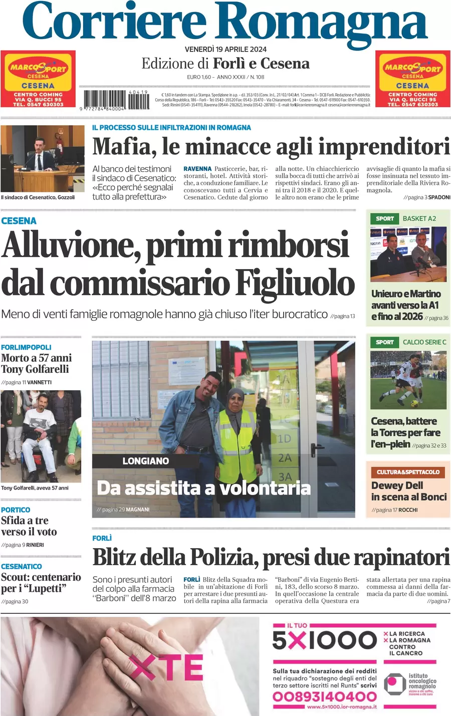 prima pagina - Corriere Romagna (Forl e Cesena) del 19/04/2024