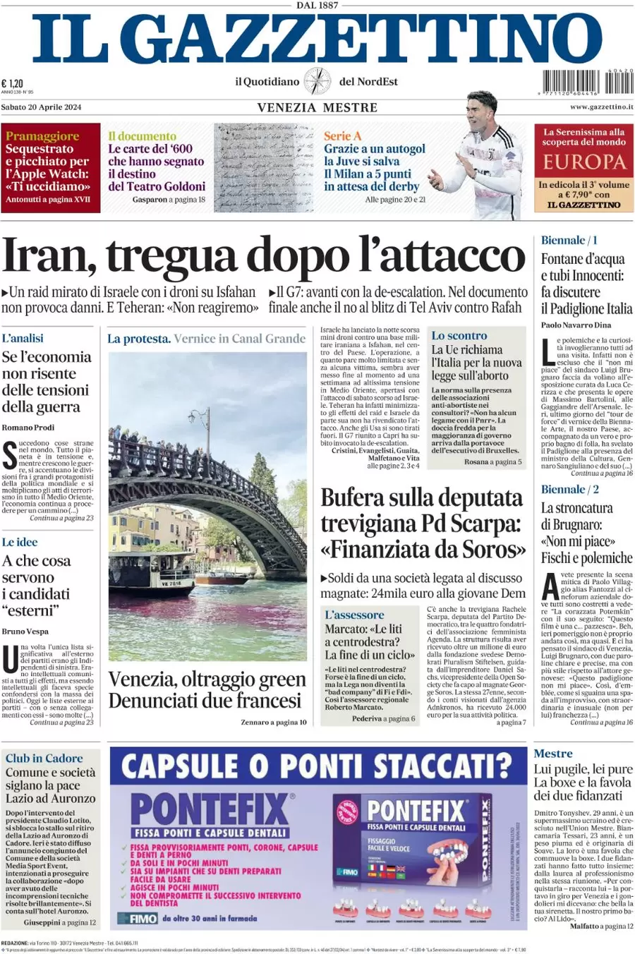 prima pagina - Il Gazzettino del 20/04/2024