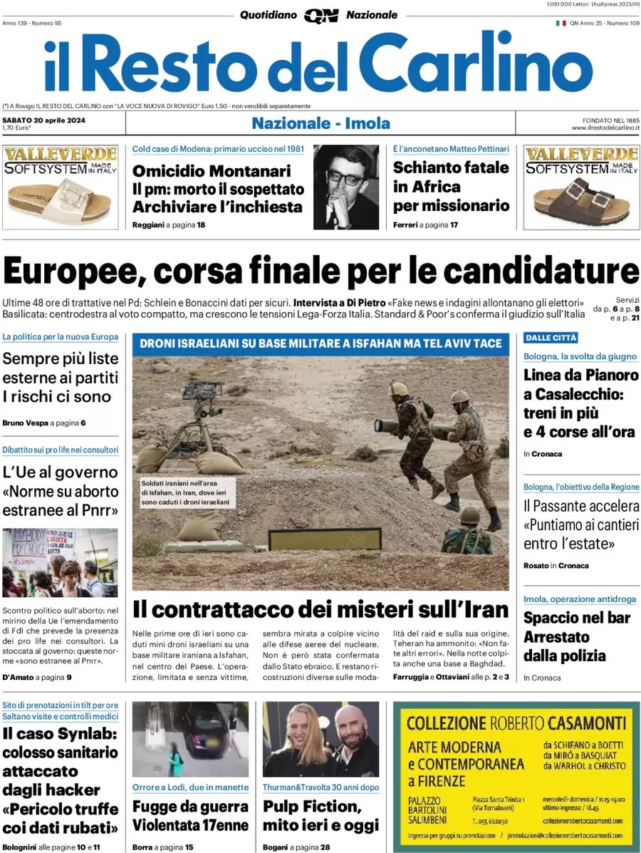 prima pagina - Il Resto del Carlino del 20/04/2024