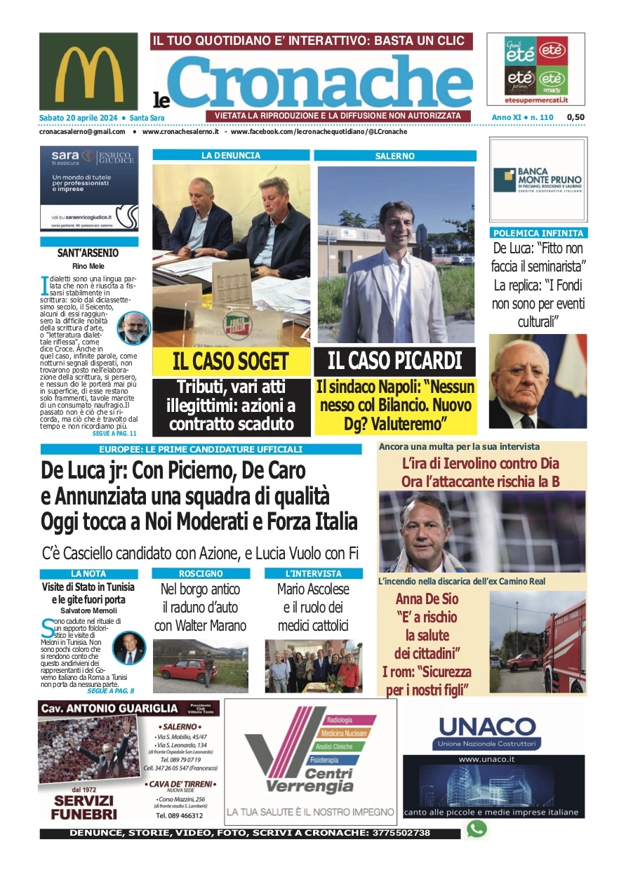 prima pagina - Le Cronache (Salerno) del 20/04/2024